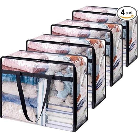 4 Pack Clear Clothes Storage Bags,40L Plastic Blanket Storage Bag,Vinyl Foldable - Picture 7 of 7